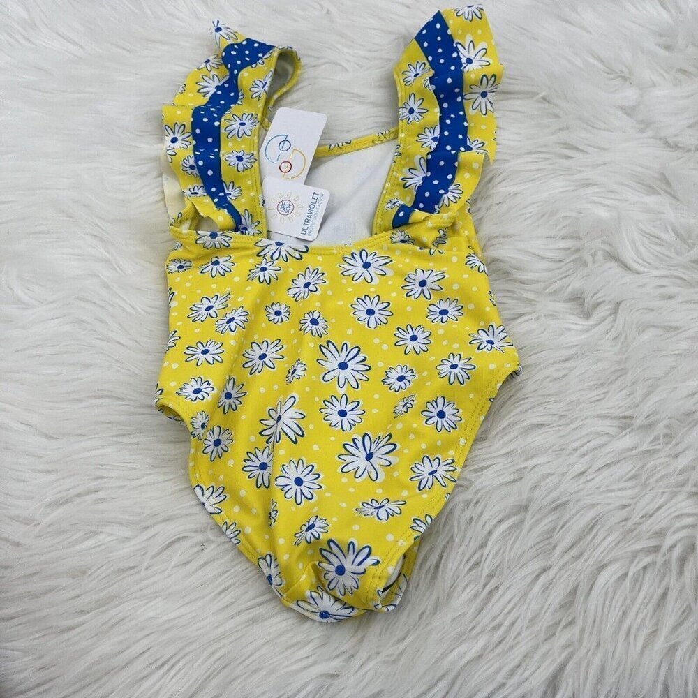 NEW Flapdoodles Girls Size 5 Floral Ruffle One Piece Swimsuit Yellow - Picture 6 of 12
